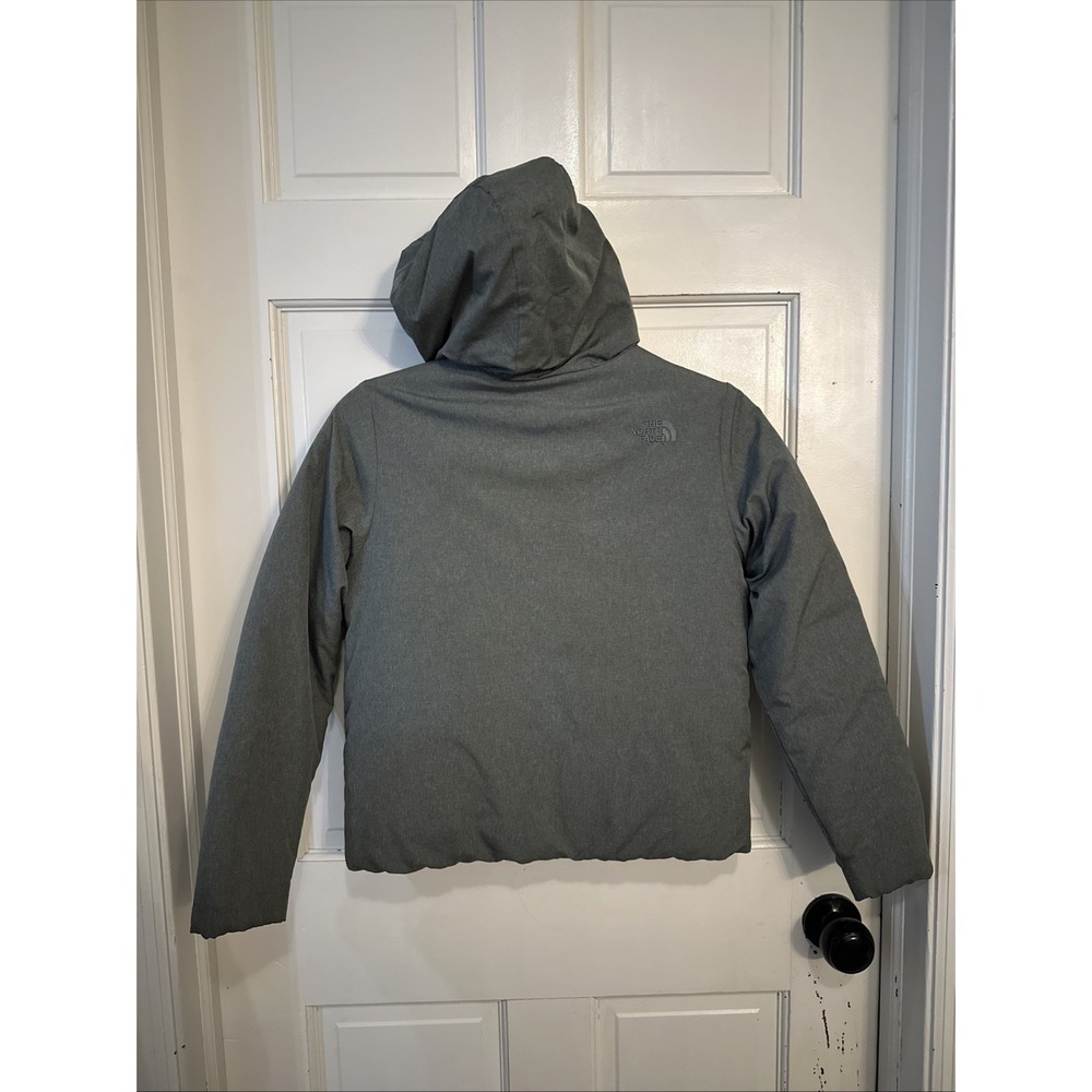 THE NORTH FACE REVERSIBLE PERRITO HOODED GIRLS JACKET Sz Medium 10/12 Grey/Blue - Picture 3 of 16